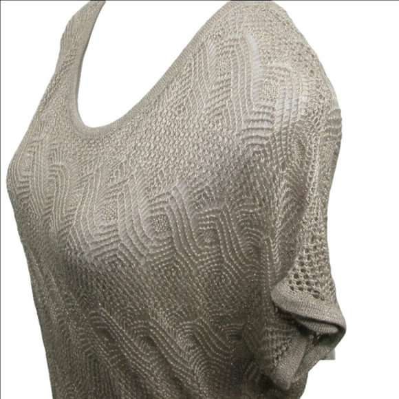 Cache Gold Metallic Shimmer Crochet Short Sleeve Sweater Size Large - Picture 2 of 6